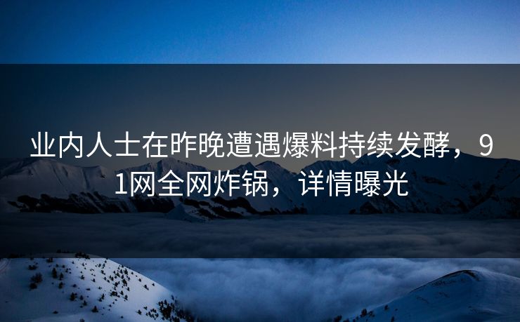 业内人士在昨晚遭遇爆料持续发酵，91网全网炸锅，详情曝光